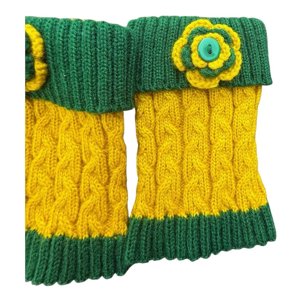 Handmade Green Bay Packers Inspired Knit Boot Cuffs with Flower Button Detail
